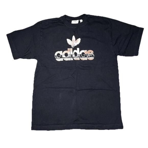 Adidas Black Pink White Logo Short Sleeve Tee Shirt Men’s Medium EUC - Picture 1 of 5